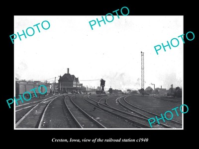 OLD LARGE HISTORIC PHOTO OF CRESTON IOWA THE RAILROAD DEPOT STATION c1940