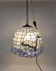 Vintage large Tiffany Style Stained Glass Duck Hanging Lamp 16" Diameter
