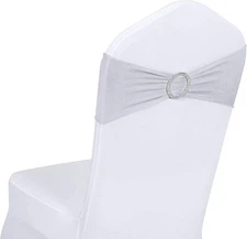 Obstal Spandex Chair Buckles for Wedding - 10 Pcs Sashes Bows Silver 