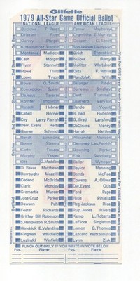 1979 MLB All-Star Game Official Gillette Ballot, unused
