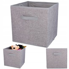 30x30x30cm Grey Fabric Storage Box Cube Shelf Drawer Organizer, Linen Look