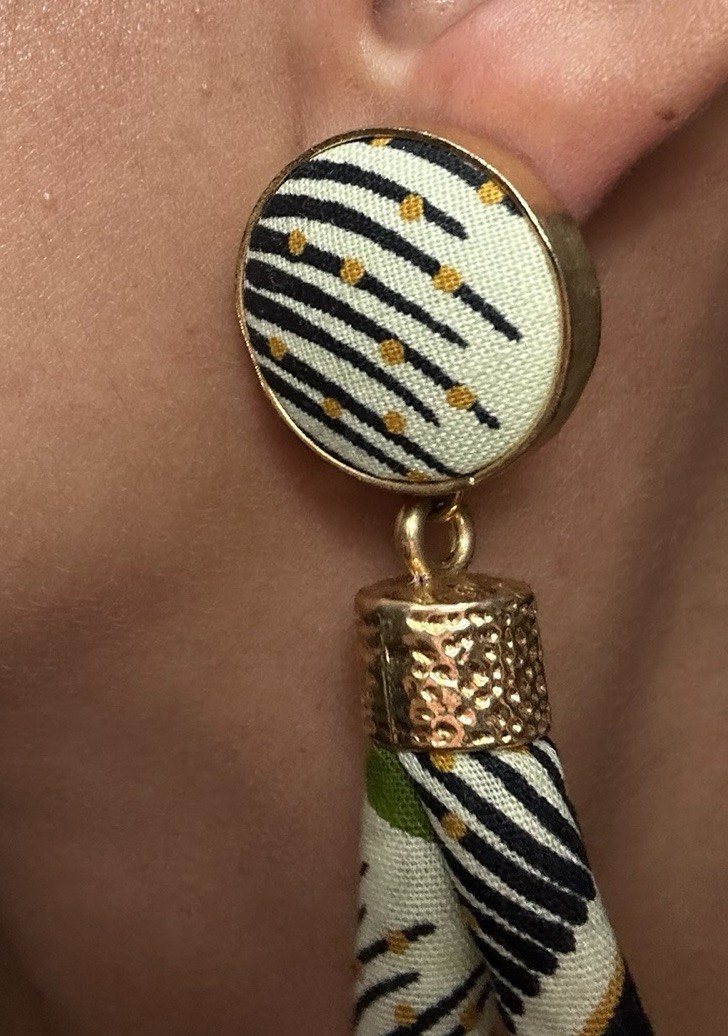 Statement Fabric Covered Dangling Earrings 3” Tro… - image 9