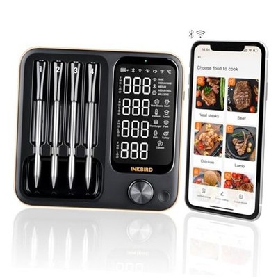 Wireless Meat Thermometer with 4 Probes,  WiFi Meat Thermometer Digital Black