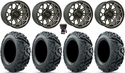 GTW Bravo 14'' Golf Wheels Bronze 25'' Barrage Mud Tires Yamaha