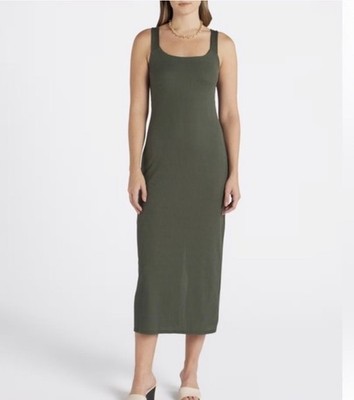 GILLI Gemma Hunter Olive Green Tank Maxi Rib Knit Stretch Dress XL NEW