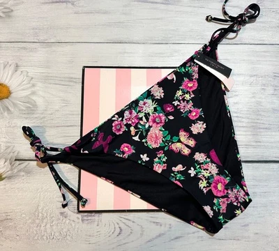 Victoria's Secret Bas De Bikini Noué Sur Le Côté Noir Floral Rose XL - Photo 1/2
