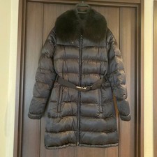 USED PRADA LONG DOWN COAT WITH BLACK FUR TRIM GOOD