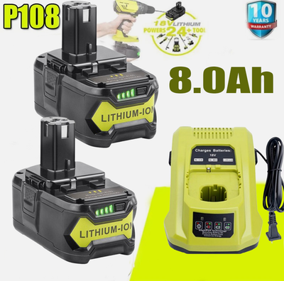 #ad 8.0Ah For RYOBI P108 18V One Plus High Capacity Lithium Battery US Charger $62.92