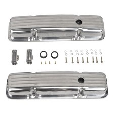 Aluminum Polished Finned Short Valve Cover For Small Block Chevy 327 350 58-86