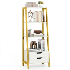 4-tier Bookshelf w/ 2 Storage Drawers Sturdy Metal Frame, Anti-toppling Devices