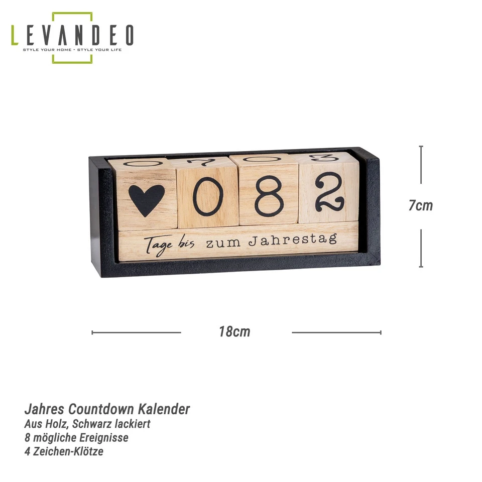 Würfel Countdown Kalender Holz Natur Schwarz Weiß Holzkalender Tischkalender - Bild 2 von 4