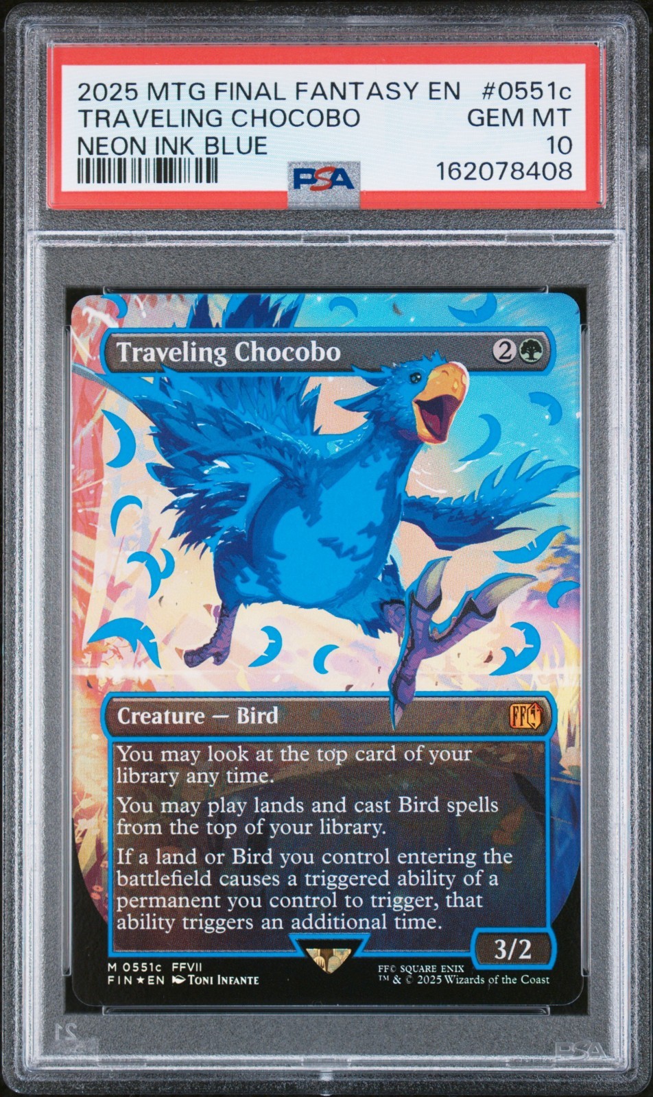 2025 MAGIC THE GATHERING FINAL FANTASY TRAVELING CHOCOBO NEON INK BLUE PSA 10