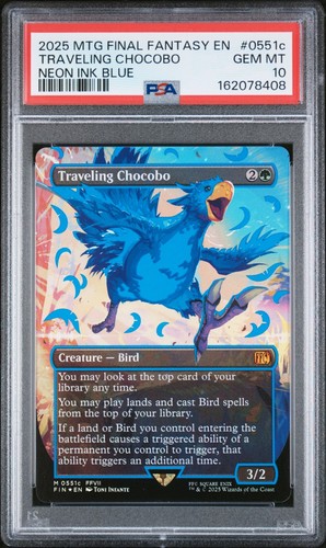 2025 MAGIC THE GATHERING FINAL FANTASY TRAVELING CHOCOBO NEON INK BLUE PSA 10