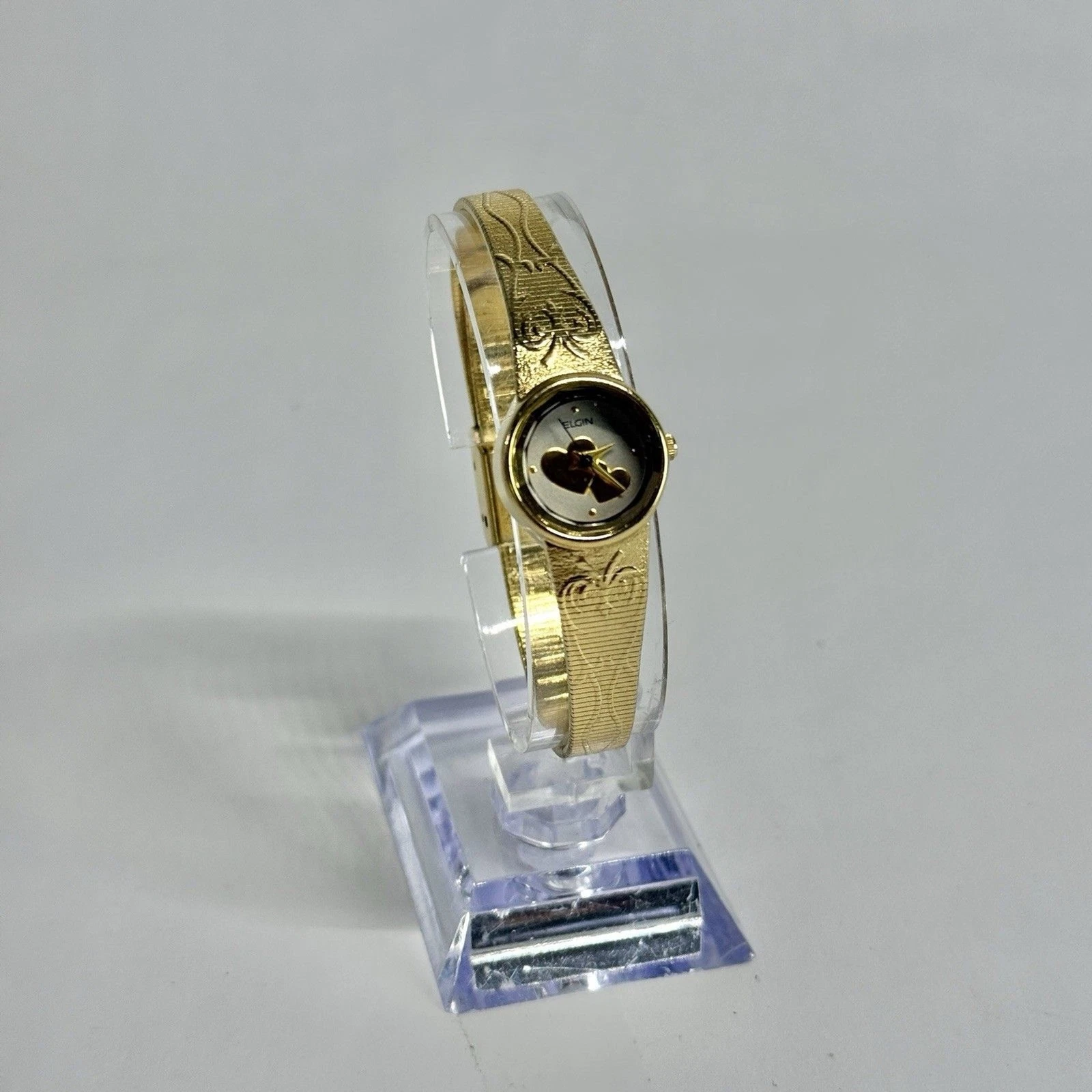 ELGIN EK772-007 Heart Quartz Gold Tone Women Vintage Watch W618 *WORKING