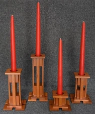 RARE LUTKUS III DESIGN ARTS & CRAFTS STYLE SET/4 "DOROTHY" CHERRY CANDLESTICKS