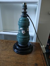 Vintage Green Hand Painted Ceramic Table Lamp Base 32cm PAT Tested Floral Retro