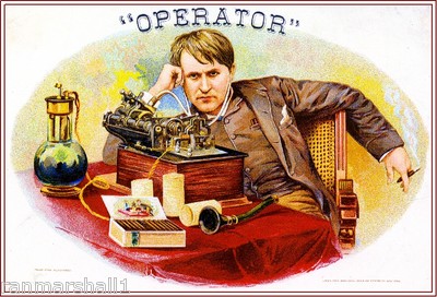 1889 Thomas Alva Edison Operator Vintage Cigar Tobacco Box Crate Label Art  Print