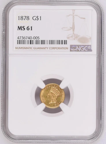 1878 NGC MS61 Mintage 3,000 $1,710-APR Prooflike? Gold Dollar