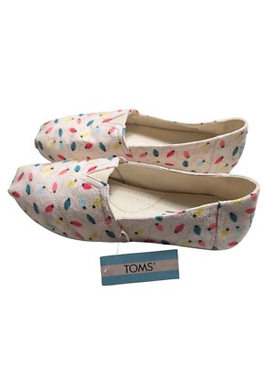 TOMS Belmont Natural Tree Lights Shoes Flats Holiday Christmas Women's Size 9.5
