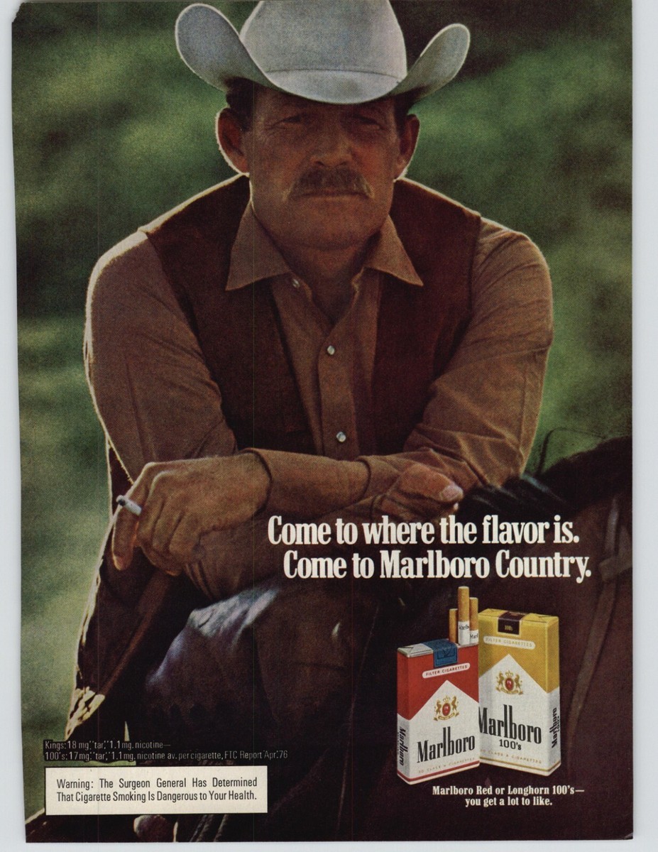 1976 Marlboro Country Cigarettes Vintage Print Ad Smoking Cowboy On  Horseback