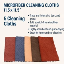 5-Pack Microfiber Cleaning Cloths (Solid Colors) – 11.5"x11.5" Soft, Absorbent