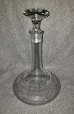 Vintage Nautical Etched Glass Decanter with Original Glass Stopper