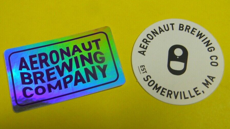 2 NEW AERONAUT BREWING COMPANY BEER STICKERS SOMERVILLE MASSACHUSETTS