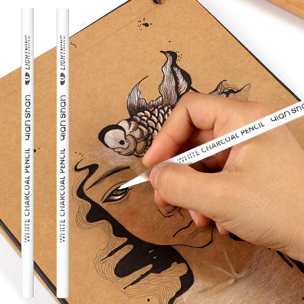 2 Pcs White Sketch Charcoal Pencils -Professional Hight Quality Sketch  Highlight