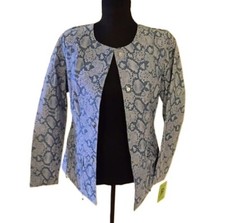 Chi By Falchi Blue/cream 100% leather Snake Print Button Up Jacket Medium Nwt
