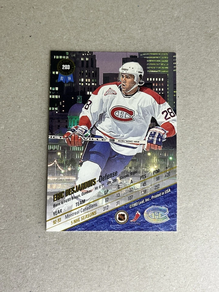 Tarjeta de hockey Leaf Canadiens 1993-94 #203 Eric Desjardins Foto 2 de 2