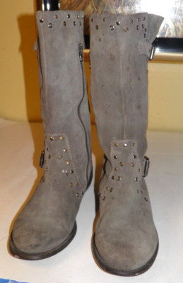 Juicy Couture Boots size 9 Gray Suede Leather Giordana Moto Biker Mid Calf