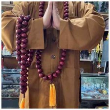 Huge 30mm*54 Shaolin Buddha Monk Prayer Mala Red Wood Beads Necklace Rosary