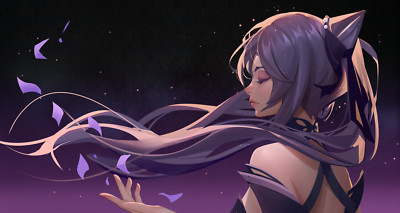 Anime girls closed eyes petals profile windy keqing Play Gaming Mat Desk