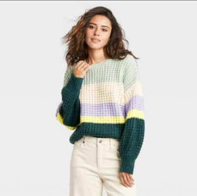 Womens Striped Crewneck Pullover 