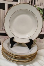 8 Assiettes Creuses Porcelaine Bavaria Blanche & Filet Or