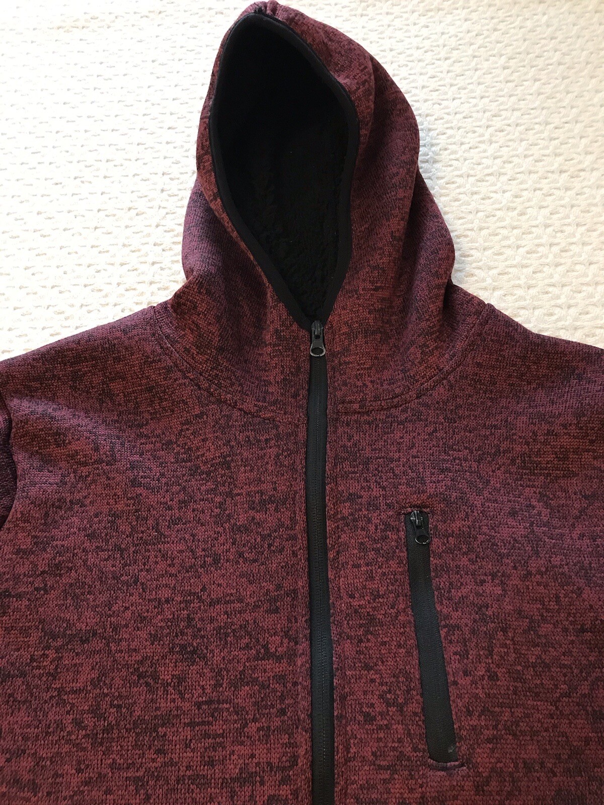 Brooklyn Cloth Hoodie Sweatshirt Sherpa Lined Full Zip Sz Small Burgundy & Black