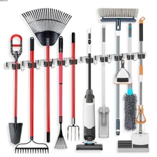 IMILLET 2 Pack Wall Mount Broom Holder Stainless Steel 5 Racks with 4 Hooks B...