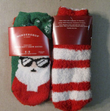 2 PAIRS WONDERSHOP TODDLERS SANTA CLAUS SUPER SOFT CREW SOCKS SIZE 6-9 CHRISTMAS