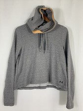 Women  s Under Armour size M Gray Loose Cropped Cowl Neck Hoodie Sweatshirt