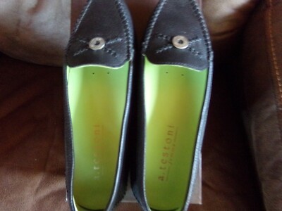  a. testoni leather black mocassin/ loafers size 37