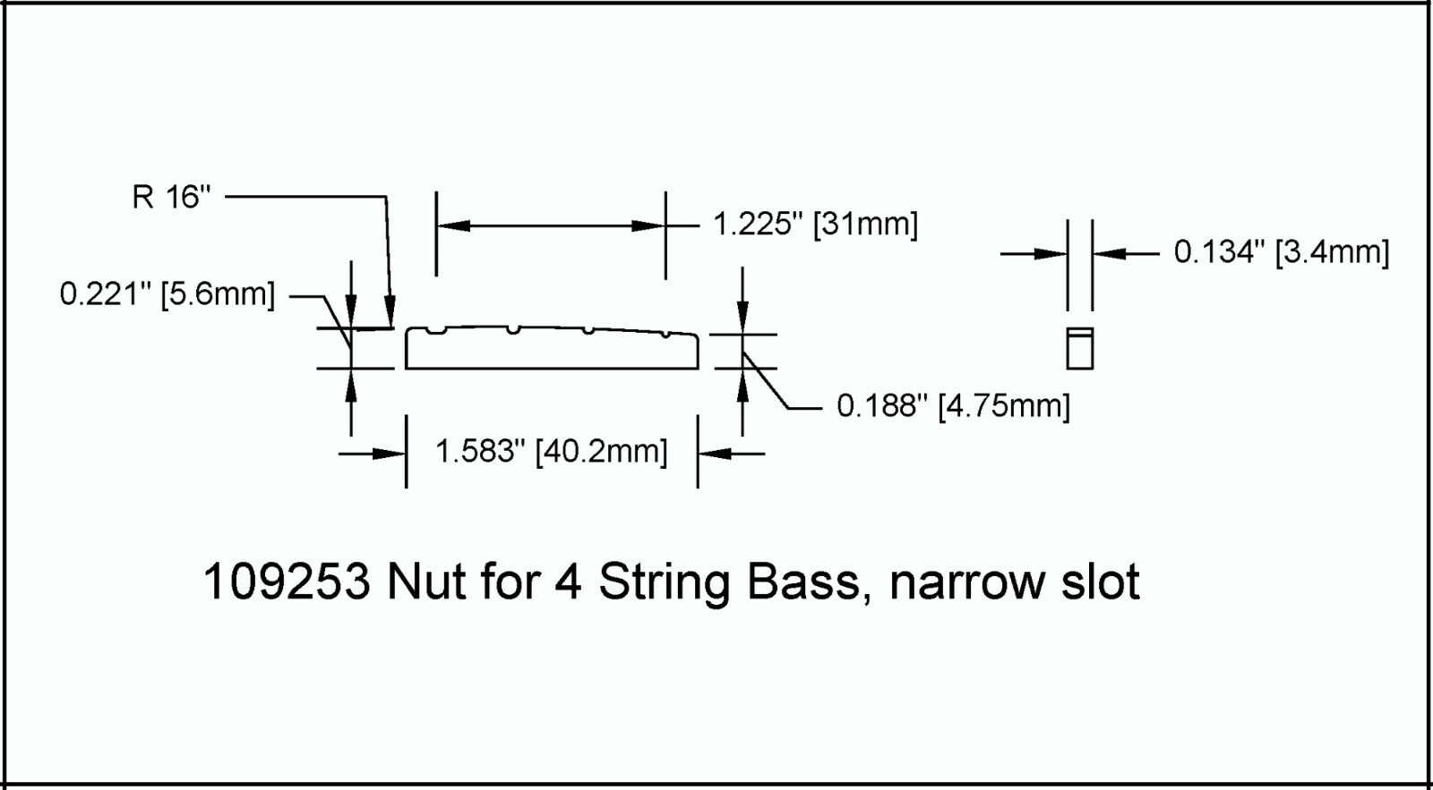 Nut Bone 4 String Bass Guitar 40mm 1 9/16 Inch Narrow Slot Slotted RH