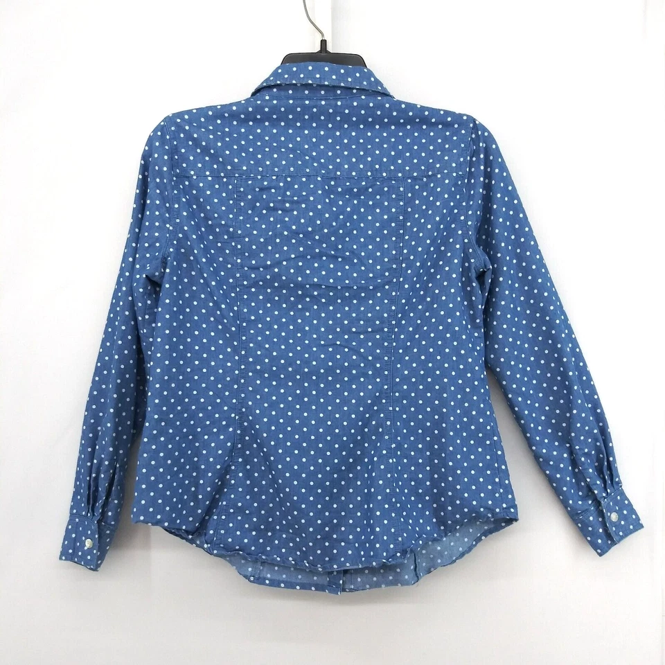 Camisa Allegra K Mujer Talla XS Azul Blanco Lunares Manga Larga Abotonada Foto 2 de 4