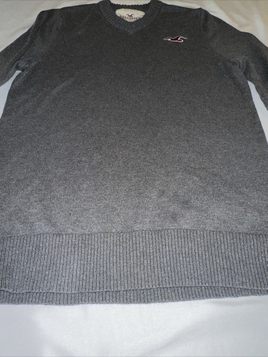 Hollister Mens Wool Sweater Dark Gray V-Neck Long Sleeves Size M