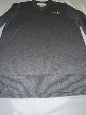 Hollister Mens Wool Sweater Dark Gray V-Neck Long Sleeves Size M