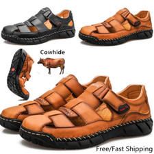 Summer Mens Genuine Leather Sandals Casual Sports Beach Shoes Soft Home Slippers