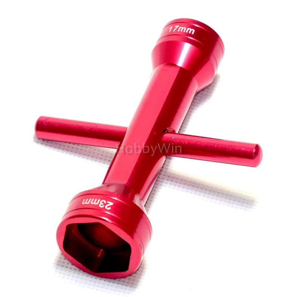 Llave hexagonal bidireccional roja 17 mm 23 mm aleación de aluminio modelo RC coche hobby herramientas de reparación Foto 2 de 4