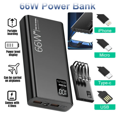 Portable 66W 40000mAh Power Bank Super Fast Charger PD 20W External Battery 4USB