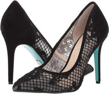 NIB 129 Blue by Betsey Johnson Women  s Nessa Pumps Black Suede Shoes Heels 7.5
