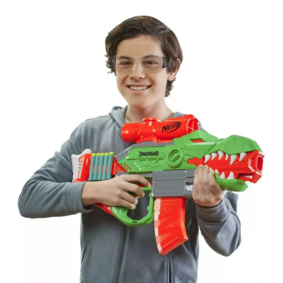 Nerf DinoSquad Rex-Rampage Motorized Dart Blaster, 10-Dart Clip, 20 Nerf  Darts