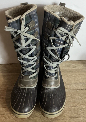 Sorel Trivoli Women's Size 8.5 Blue Plaid Knee High Waterproof Boots Fleece Line - Picture 2 of 9